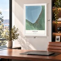 Beulah, Michigan map, 18 x 24 inch print in a white frame in a home office