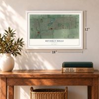 Beverly Hills, Michigan map, 12 x 18 inch print in a white frame in an entryway