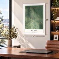 Beverly, Illinois map, 18 x 24 inch print in a white frame in a home office