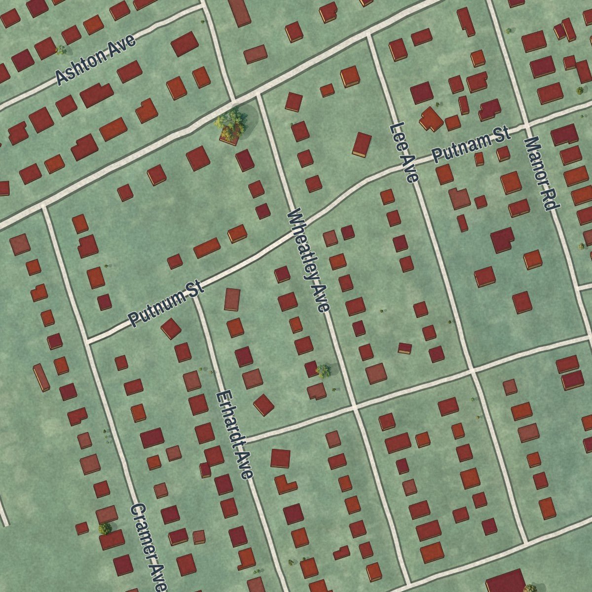 Second close-up of the map of Beverly, New Jersey print showing more streets and buildings