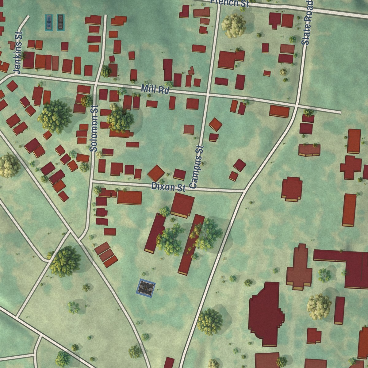 Second close-up of the map of Biddleville, North Carolina print showing more streets and buildings