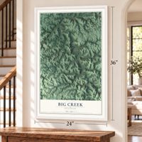 Big Creek, Kentucky map, 24 x 36 inch print in a white frame by a staircase