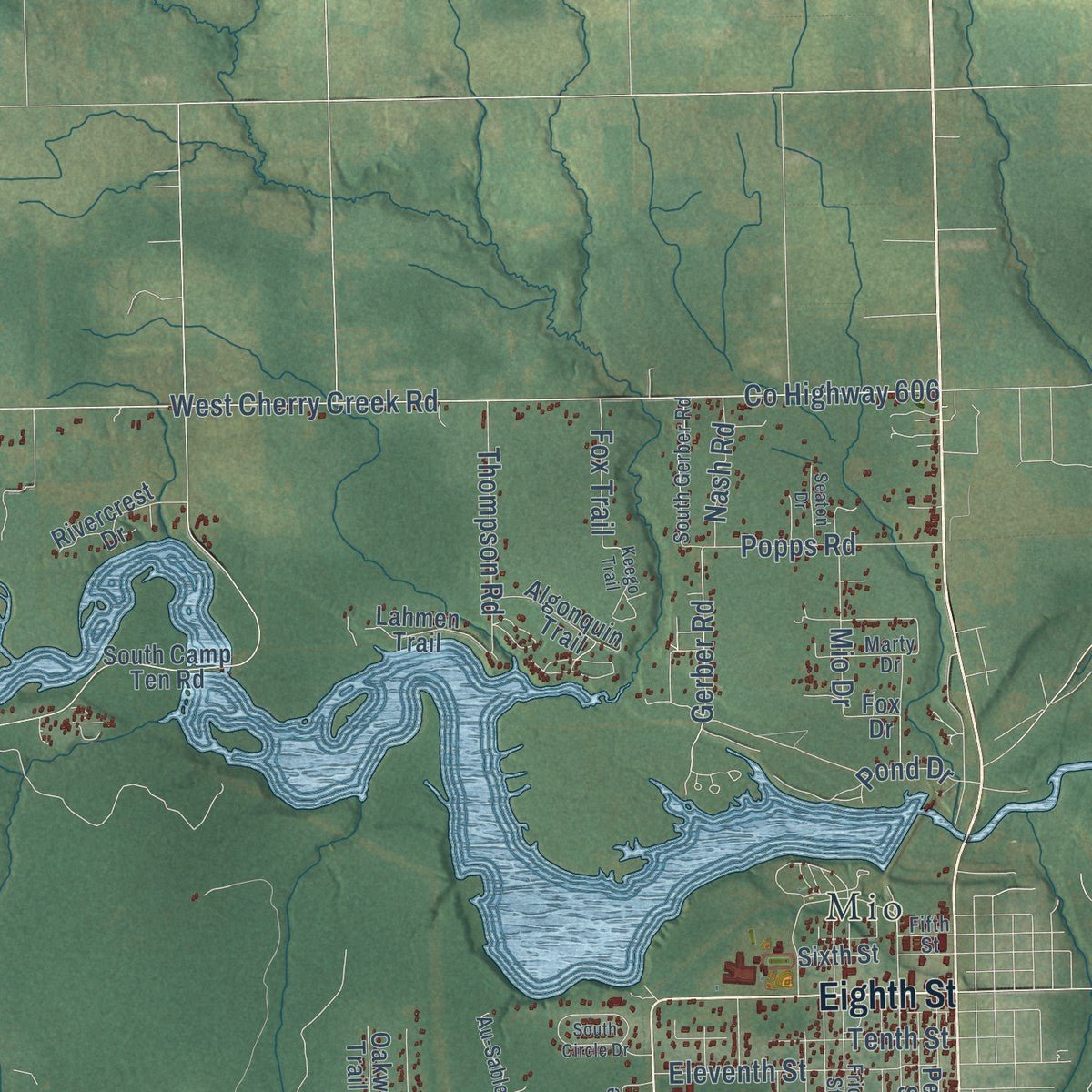 Second close-up of the map of Big Creek, Michigan print showing more streets and buildings
