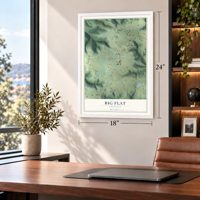 Big Flat, Arkansas map, 18 x 24 inch print in a white frame in a home office