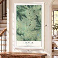 Big Flat, Arkansas map, 24 x 36 inch print in a white frame by a staircase