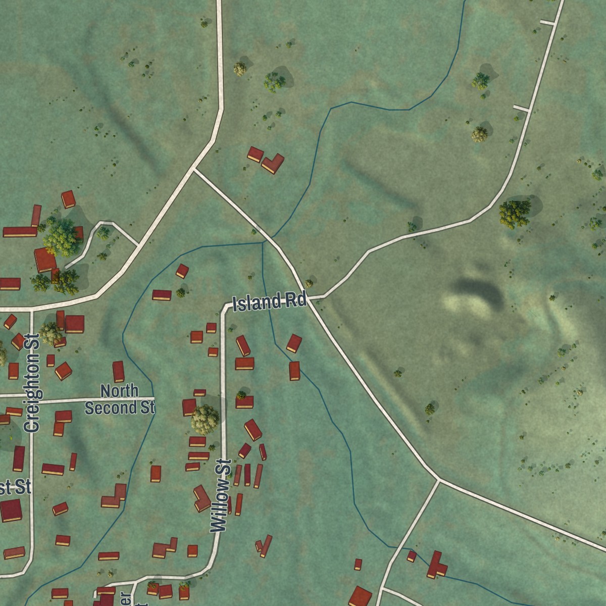 Second close-up of the map of Big Horn, Wyoming print showing more streets and buildings