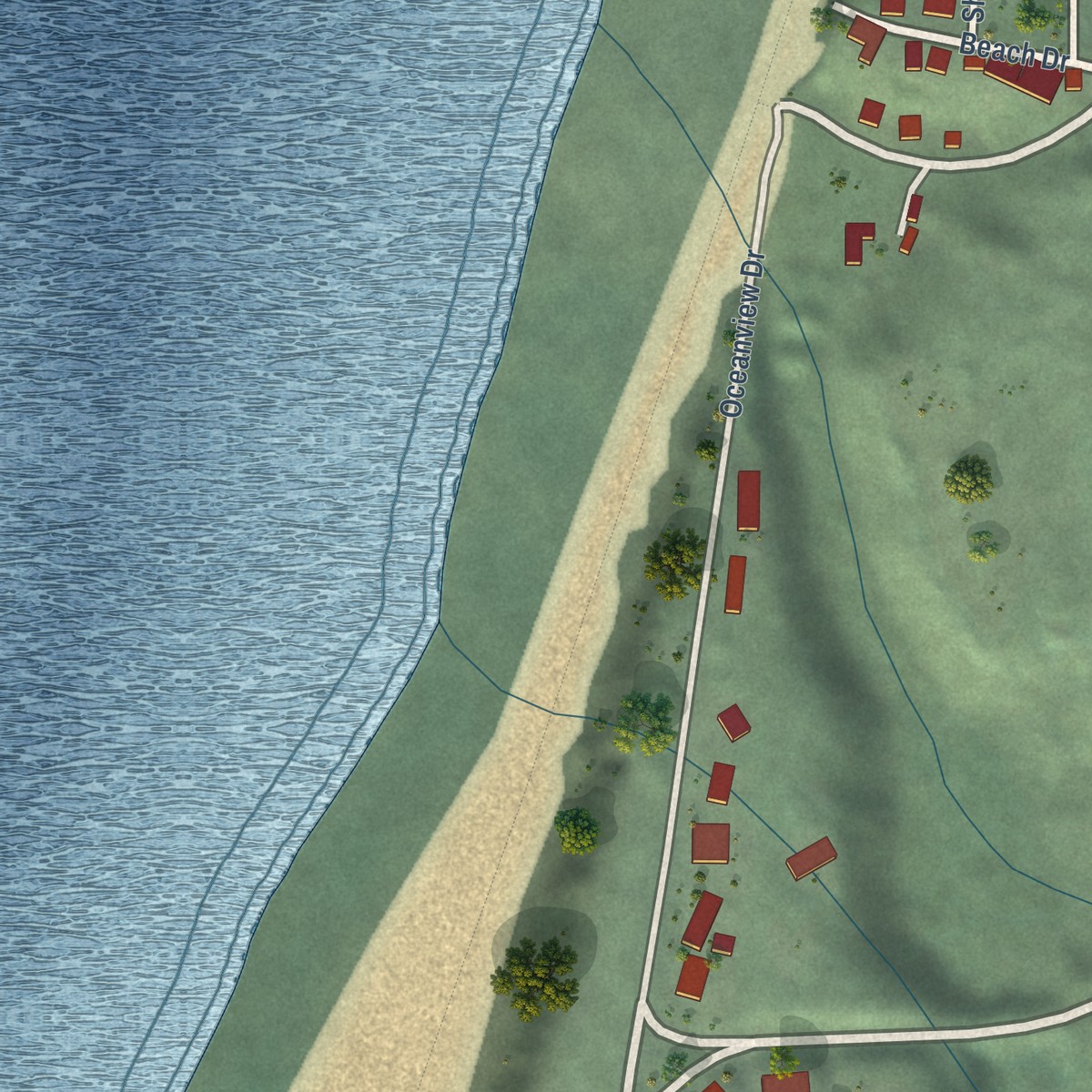 Second close-up of the map of Big Lagoon, California print showing more streets and buildings