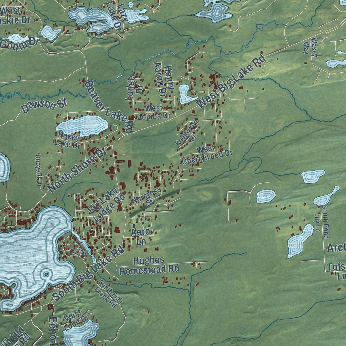 Second close-up of the map of Big Lake, Alaska print showing more streets and buildings