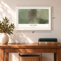 Big Lake, Texas map, 12 x 18 inch print in a white frame in an entryway
