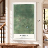 Big Rock, Illinois map, 24 x 36 inch print in a white frame by a staircase