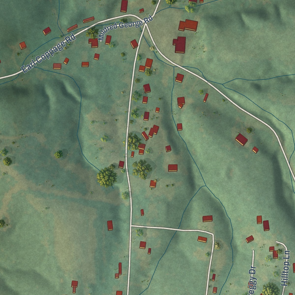 Second close-up of the map of Big Rock, Tennessee print showing more streets and buildings