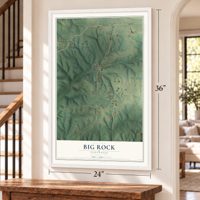 Big Rock, Tennessee map, 24 x 36 inch print in a white frame by a staircase