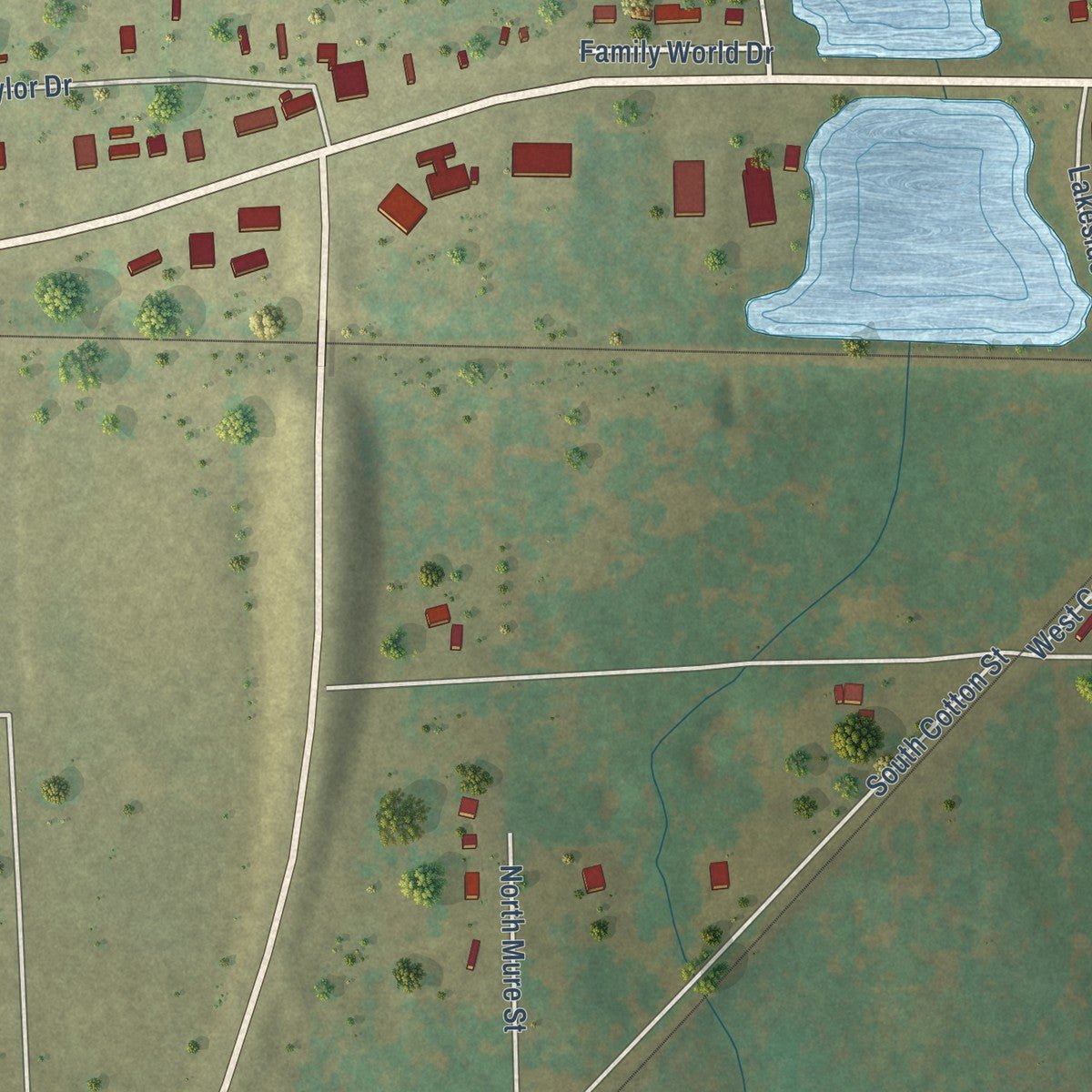 Second close-up of the map of Big Sandy, Texas print showing more streets and buildings