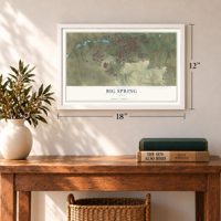 Big Spring, Texas map, 12 x 18 inch print in a white frame in an entryway