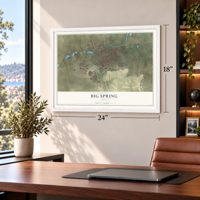 Big Spring, Texas map, 18 x 24 inch print in a white frame in a home office
