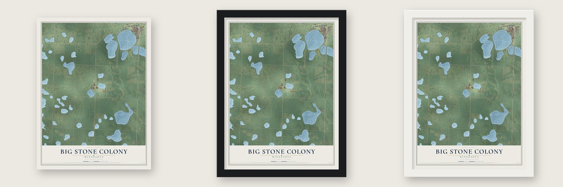 Big Stone Colony, Minnesota map unframed, in a black wood frame and in a white wood frame