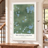 Big Stone Colony, Minnesota map, 24 x 36 inch print in a white frame by a staircase