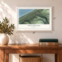 Biggs Junction, Oregon map, 12 x 18 inch print in a white frame in an entryway