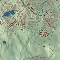 Close-up of the map of Billerica, Massachusetts print showing terrain and local geography