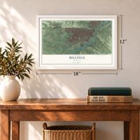 Billings, Montana map, 12 x 18 inch print in a white frame in an entryway
