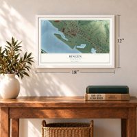 Bingen, Washington map, 12 x 18 inch print in a white frame in an entryway
