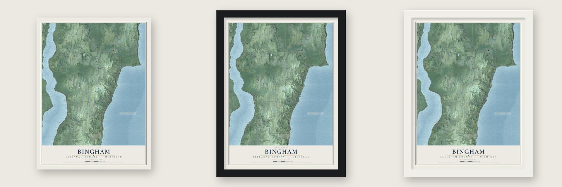 Bingham, Leelanau County, Michigan map unframed, in a black wood frame and in a white wood frame