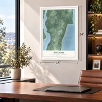 Bingham, Leelanau County, Michigan map, 18 x 24 inch print in a white frame in a home office