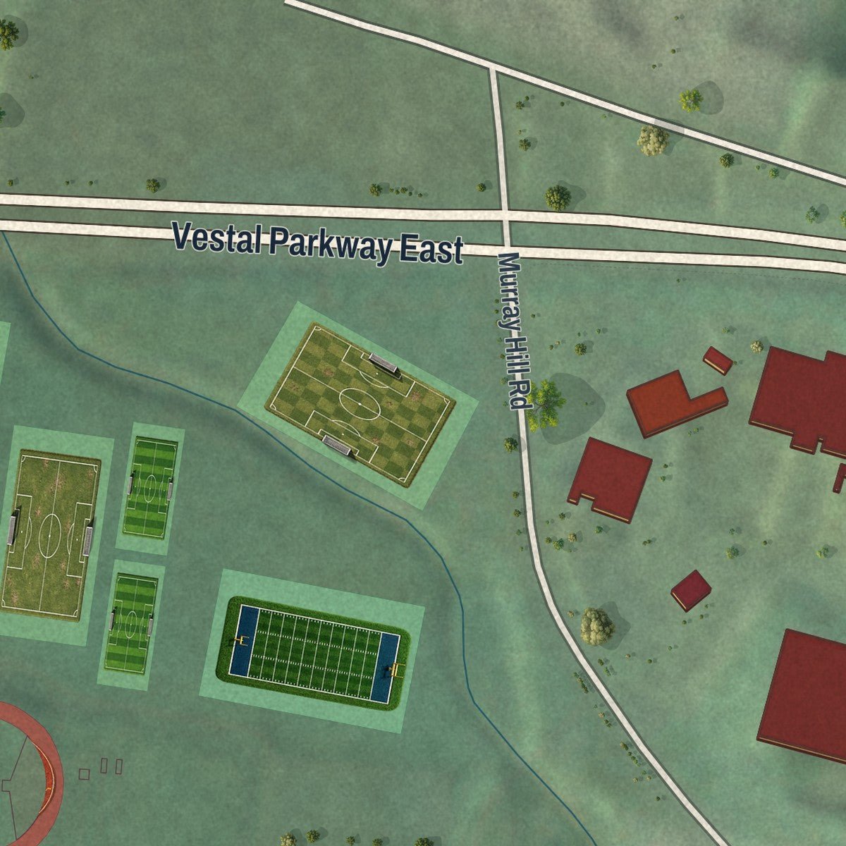 Second close-up of the map of Binghamton University, New York print showing more streets and buildings