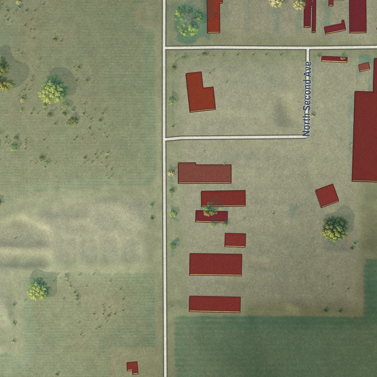 Second close-up of the map of Biola, California print showing more streets and buildings
