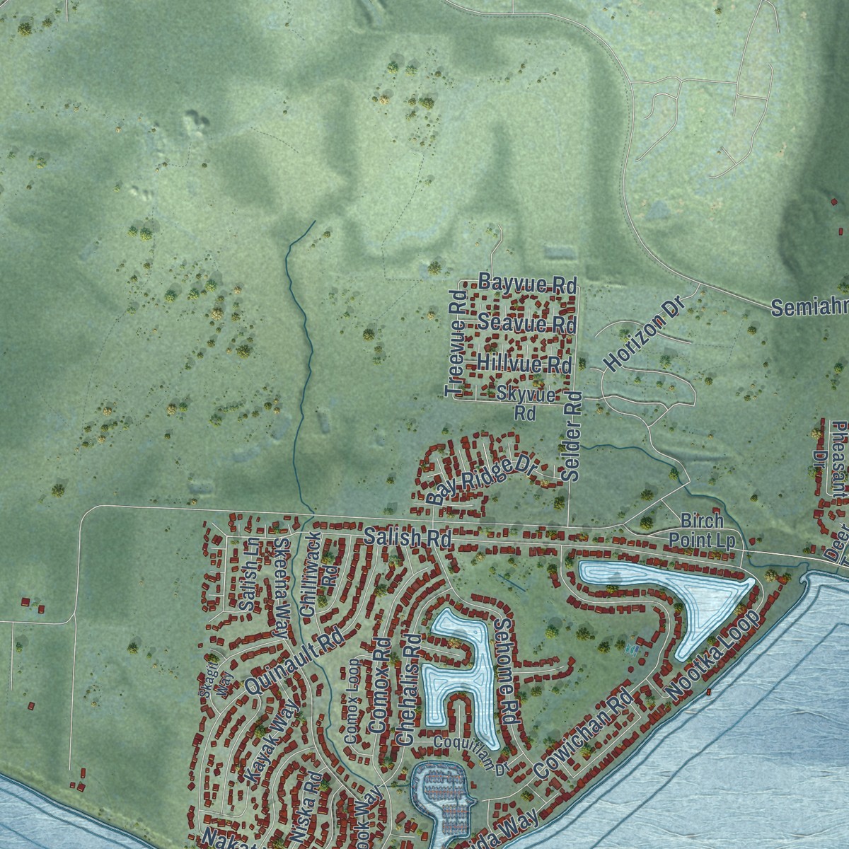 Second close-up of the map of Birch Bay, Washington print showing more streets and buildings