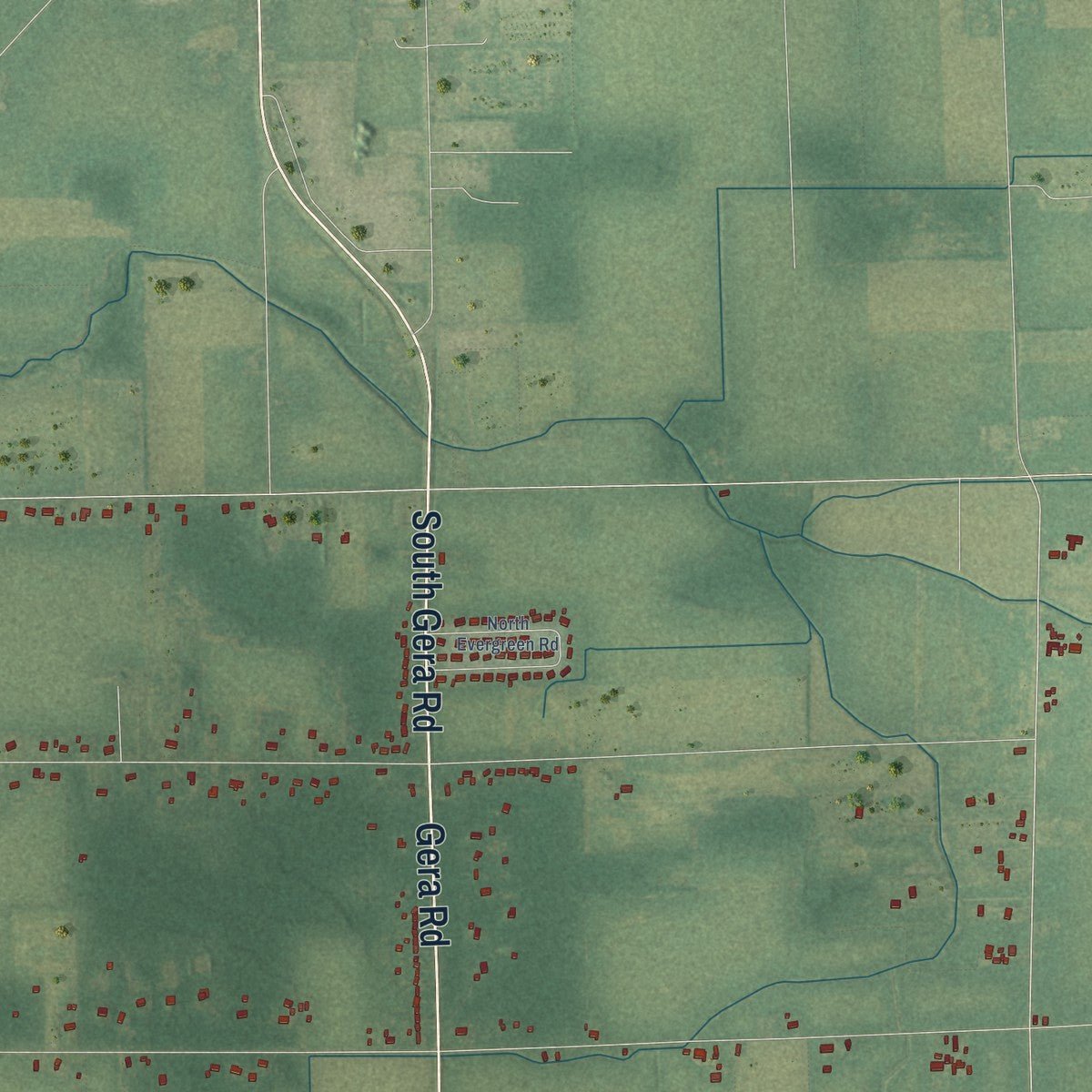 Second close-up of the map of Birch Run, Saginaw County, Michigan print showing more streets and buildings