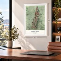 Birdland, California map, 18 x 24 inch print in a white frame in a home office