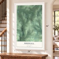 Birdsall, New York map, 24 x 36 inch print in a white frame by a staircase
