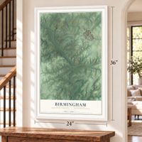 Birmingham, Chester County, Pennsylvania map, 24 x 36 inch print in a white frame by a staircase