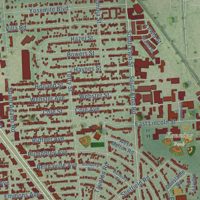 Second close-up of the map of Birmingham, Michigan print showing more streets and buildings