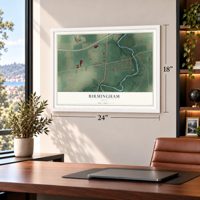 Birmingham, Ohio map, 18 x 24 inch print in a white frame in a home office