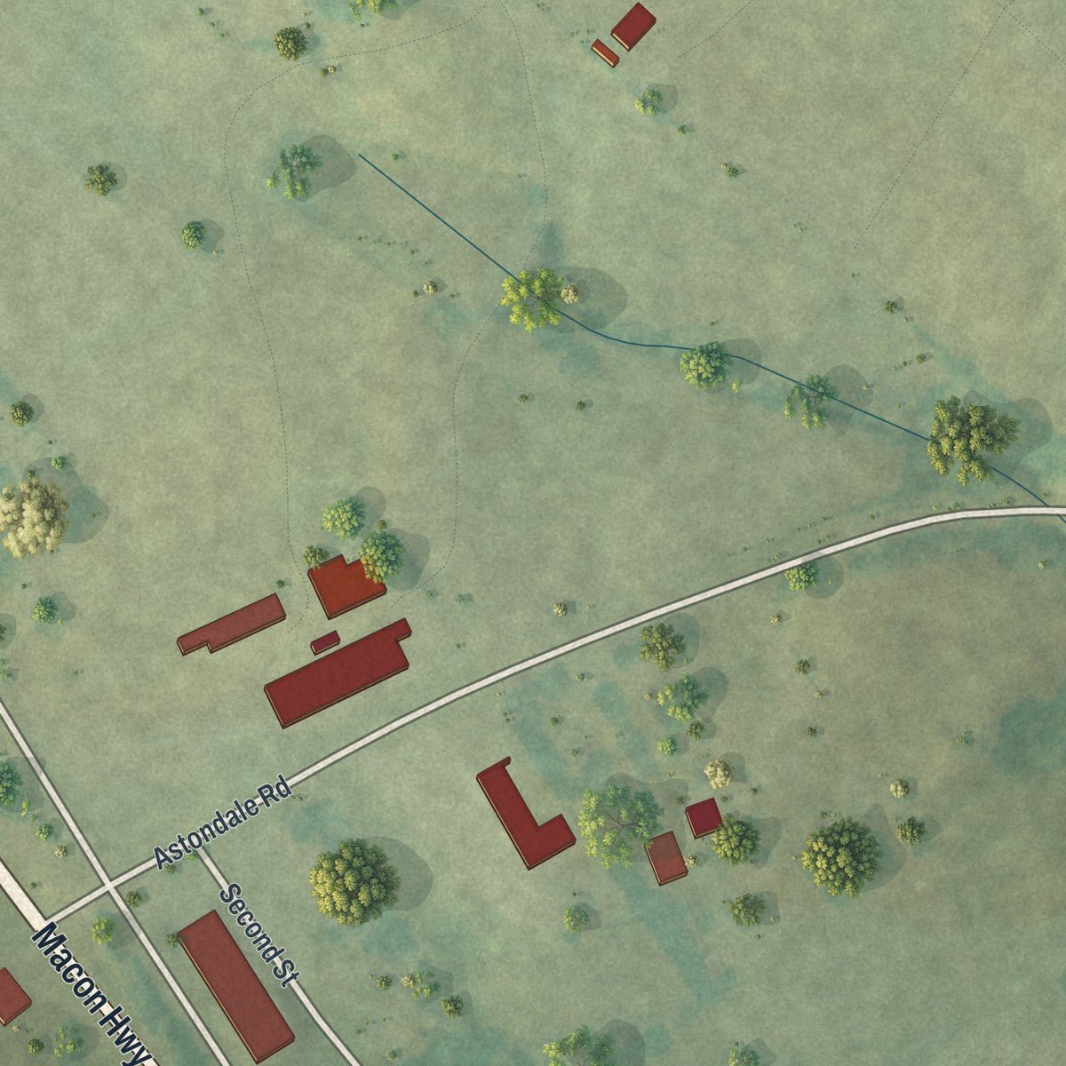 Second close-up of the map of Bishop, Georgia print showing more streets and buildings
