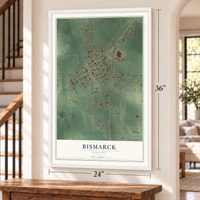 Bismarck, Missouri map, 24 x 36 inch print in a white frame by a staircase