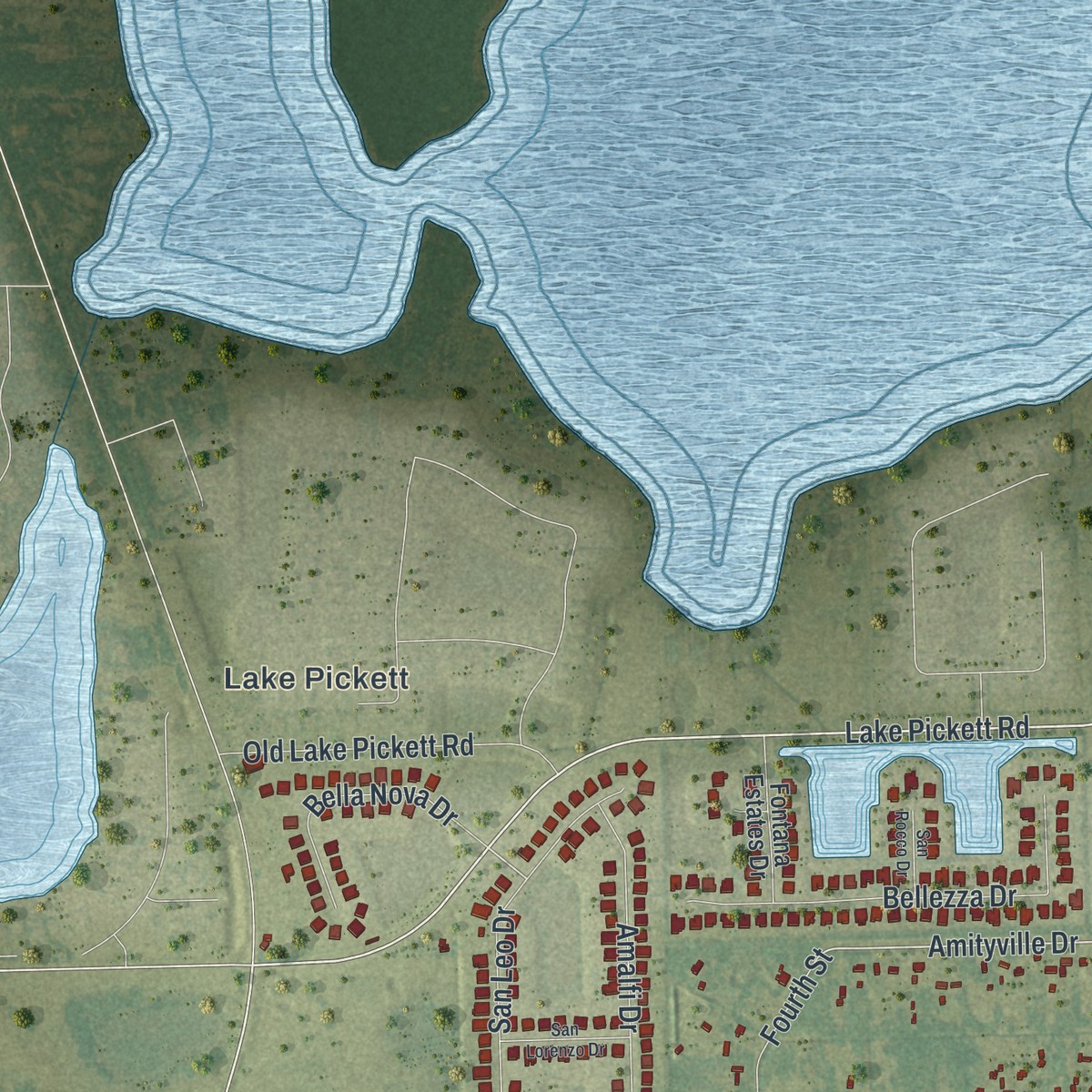 Second close-up of the map of Bithlo, Florida print showing more streets and buildings