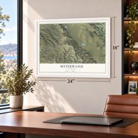 Bitterwater, California map, 18 x 24 inch print in a white frame in a home office