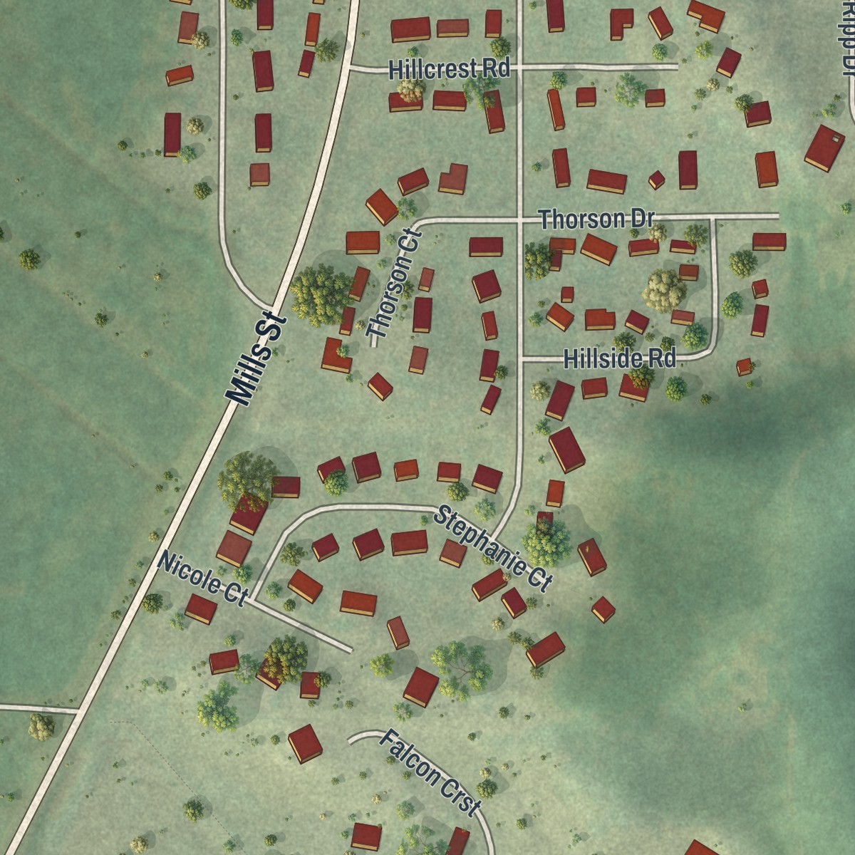 Second close-up of the map of Black Earth, Wisconsin print showing more streets and buildings