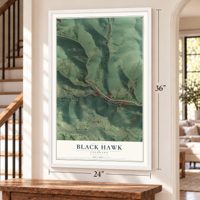 Black Hawk, Colorado map, 24 x 36 inch print in a white frame by a staircase