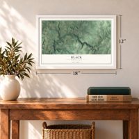 Black, Pennsylvania map, 12 x 18 inch print in a white frame in an entryway