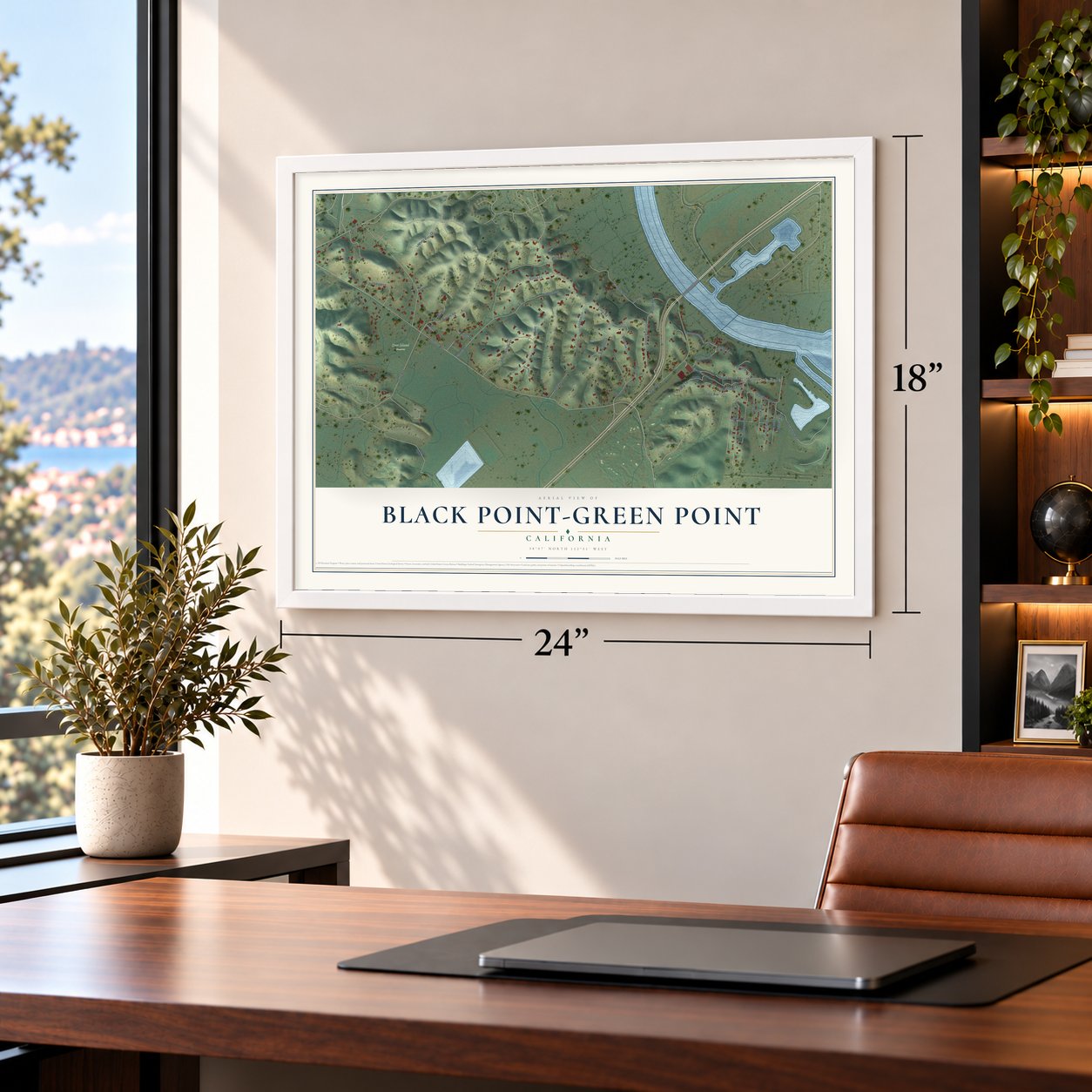 Black Point-Green Point, California map, 18 x 24 inch print in a white frame in a home office
