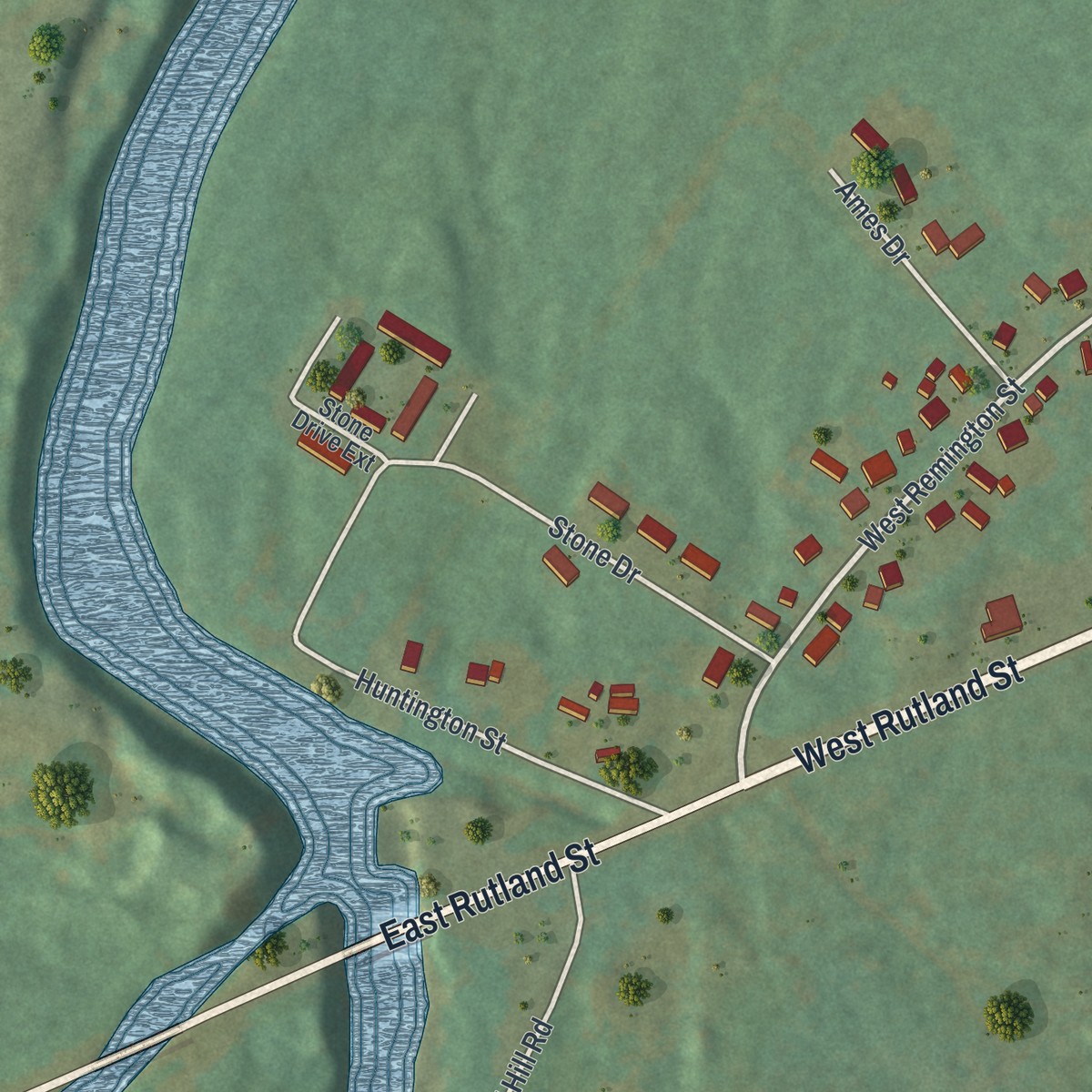 Second close-up of the map of Black River, New York print showing more streets and buildings