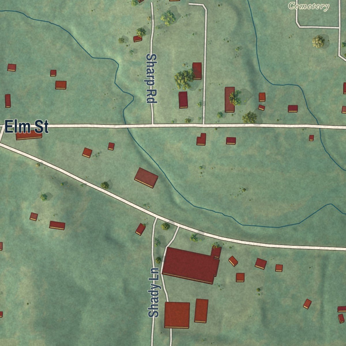Second close-up of the map of Black Rock, Arkansas print showing more streets and buildings