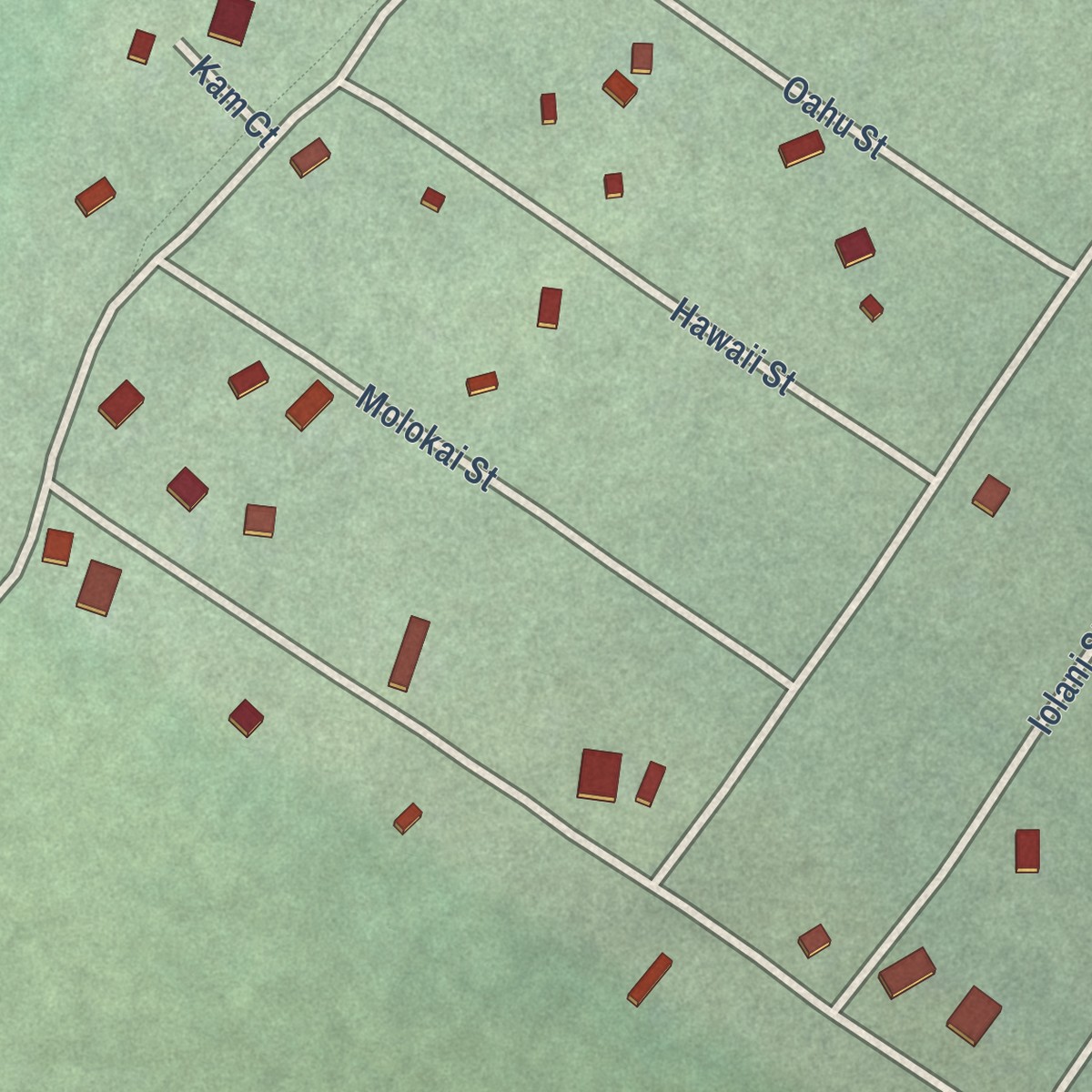 Second close-up of the map of Black Sands, Hawaii print showing more streets and buildings