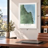 Black Wolf, Wisconsin map, 18 x 24 inch print in a white frame in a home office