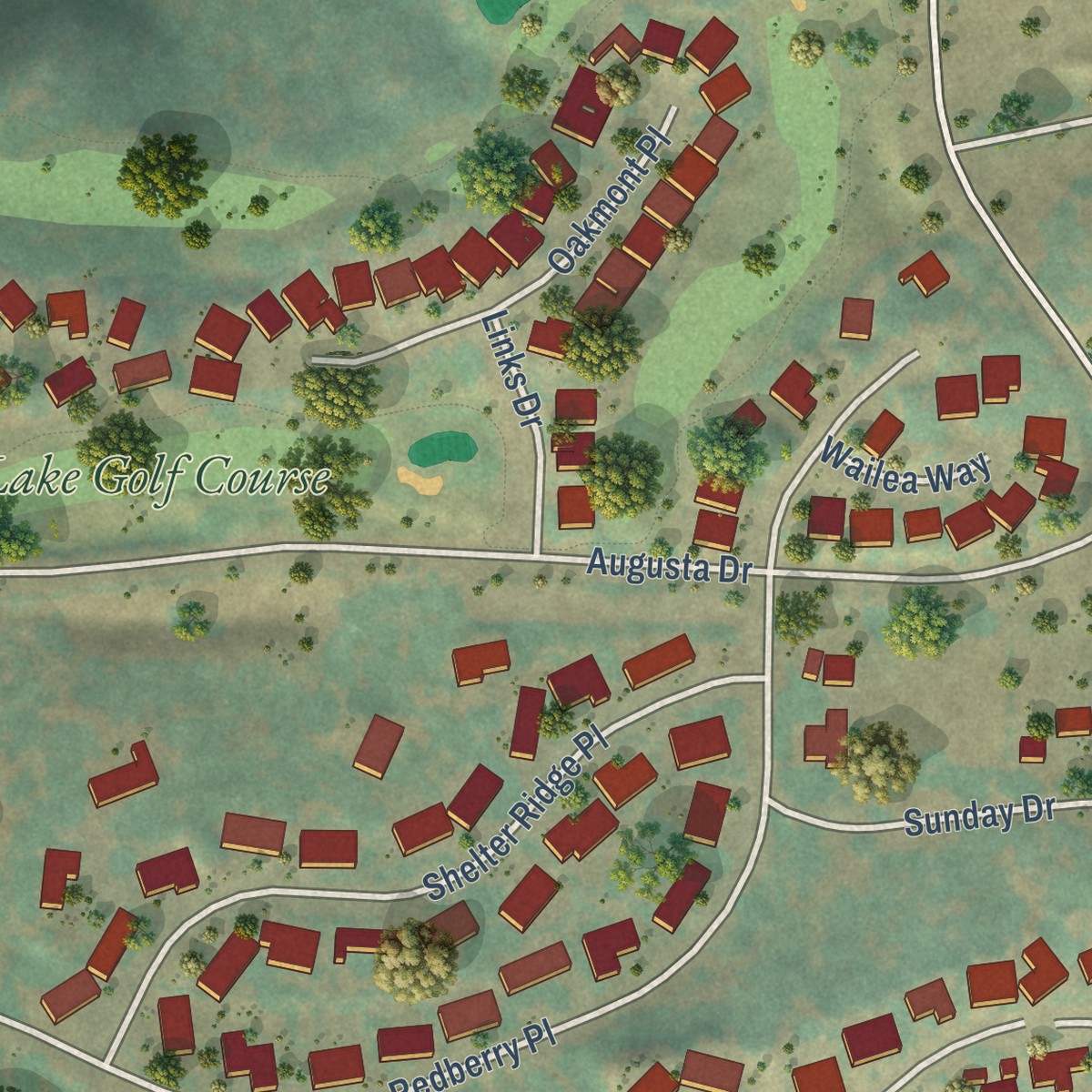 Second close-up of the map of Blacklake, California print showing more streets and buildings