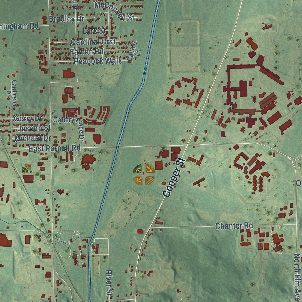 Second close-up of the map of Blackman, Michigan print showing more streets and buildings